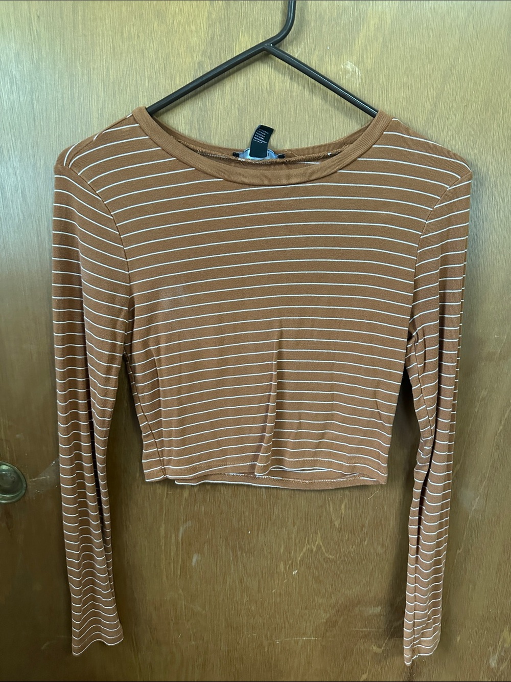 Forever 21 Rust Stripe Long-Sleeve Crop Top